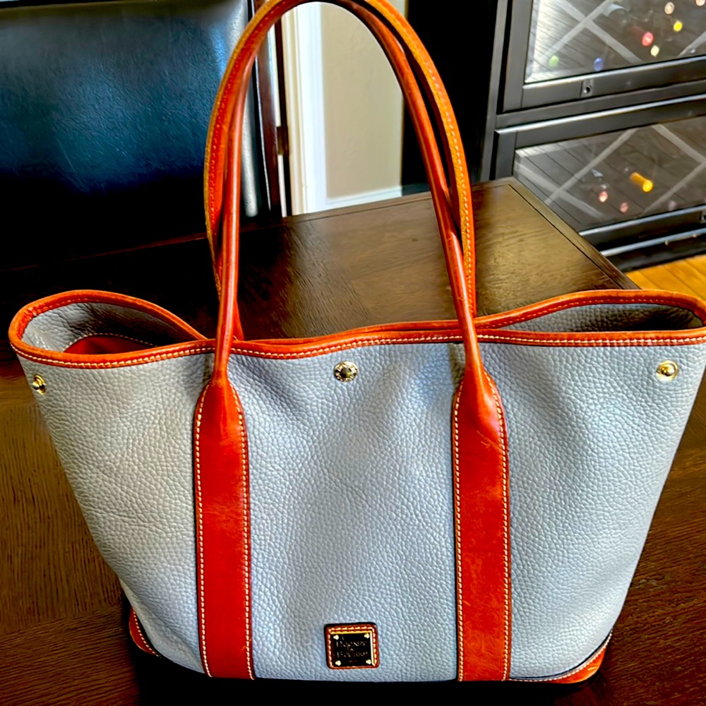 Dooney & Bourke - Pebble Gray and Tan Leather Handbag / Purse